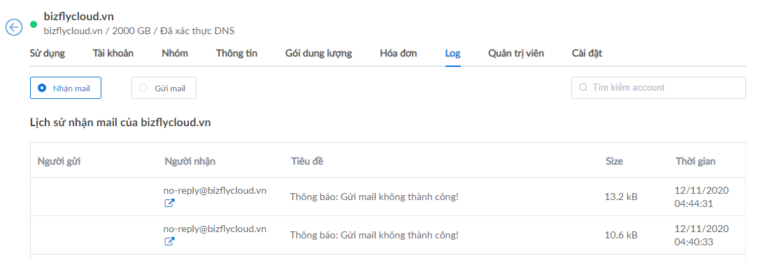Log gửi nhận